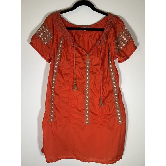 Calypso St. Barth orange aztec embroidered mini dress cotton M/L bohemian - Picture 1 of 9